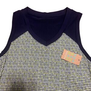 NWT Title Nine Mimosa Leaf Print Sleeveless V Neck Dress Navy Lime Green Size S